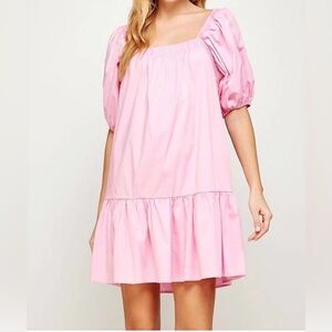 Strut and & Bolt Red Dress Boutique Pink Puff Sleeve Tiered Mini Dress Small